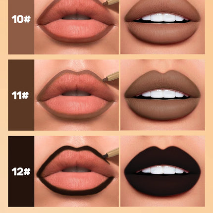With Silicone Brush Lip Liner Pen Double-head Automatic Silky Soft Coffee Brown Smudging Full Lip Shape Outline Contour Makeup