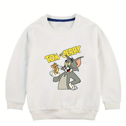 WB Tom Jerry Kids' Hoodie Cartoon Characters Machine Washable All-Season Casual Pullover for Boys Everyday Playtime Outdoor Wear
