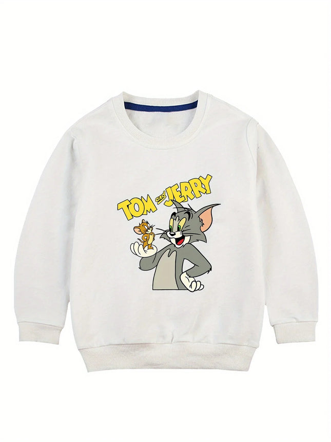 WB Tom Jerry Kids' Hoodie Cartoon Characters Machine Washable All-Season Casual Pullover for Boys Everyday Playtime Outdoor Wear