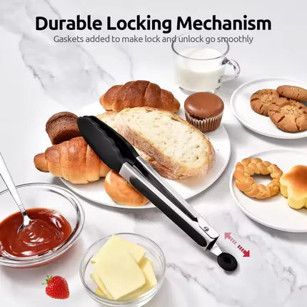 7/9/12inch Silicone Non-slip BBQ Grilling Tongs Salad Bread Cooking Clip Clamp Serving Utensils Kitchen Stainless Steel Tong