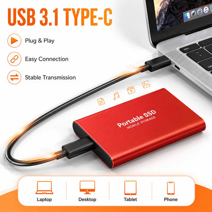 Portable Solid State Drive 2TB External SSD USB-C Hard Drive Compatible with PC Mac Windows