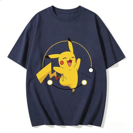 2026 New Summer Happy Pikachu Print T Shirt Unisex Loose Casual Tee for Men Women Kids Short Sleeve Tops Cute Pokemon Streetwear
