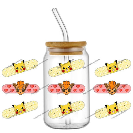 uv dtf Pikachu sticker Glass Tumbler Wrap 16oz Libbey Cup DTF Decal Pokemon Design cup wraps Home decoration