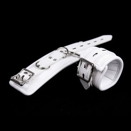 PU Leather Soft Padded White Handcuffs Ankle Cuffs Wrist Bondage Restraints Neck Collar BDSM Bondage Slave Erotic Adult Sex Toys