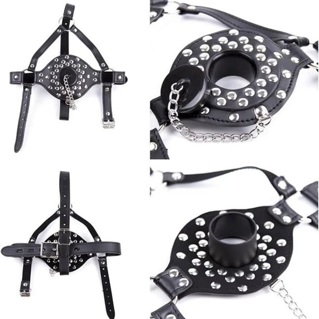 BDSM Mouth Gag with Water Funnel Adjustable Erotic Head Harness Water Funnel Open Mouth Gags Bdsm Sex Toys for Adults Couples