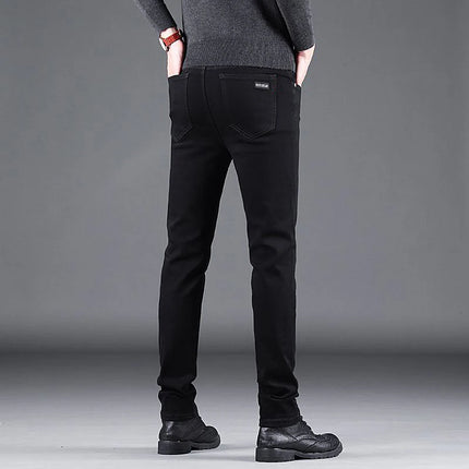 Spring Autumn New Men's Pure Black Slim Jeans Elastic Straight Pants Business Fashion Leisure Korean Vintage Denim Pants Male