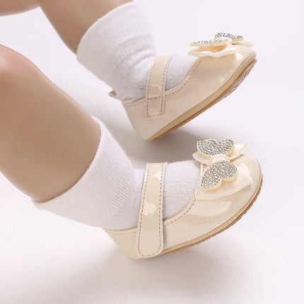 Infant & Toddler Mary Jane Shoes with Bow, Faux Leather, Fabric Lined, Comfortable Flat Sole, with Easy Fasten for Daily & Casua
