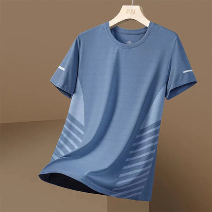 Ice Silk Short Sleeve T-Shirt Men's Summer Thin Quick Dry Mesh Sport Fitness Half Sleeve Casual Elastic T Summer Wear