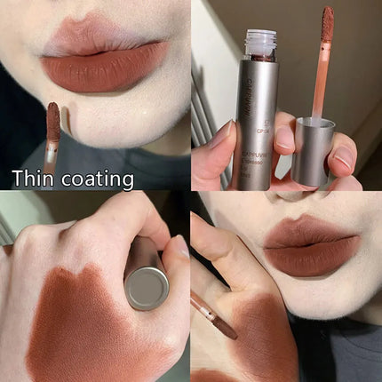 Matte lipstick lip gloss nude brown waterproof lip gloss long lasting Light Coffee Brown Lip Lacquer Matte Cinnamon Milk Tea Nud