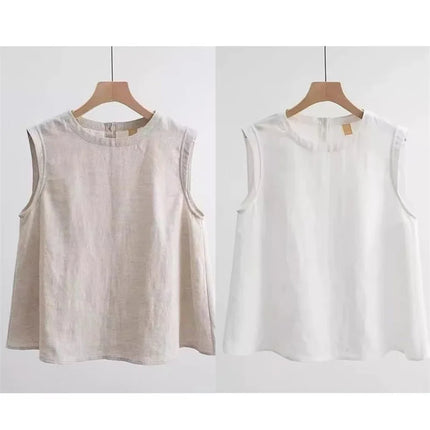Loose Cotton Linen Vest Women's Summer New Plus Size Fat MM Outerwear Inner Match Svel T-shirt Top Versatile Round Neck