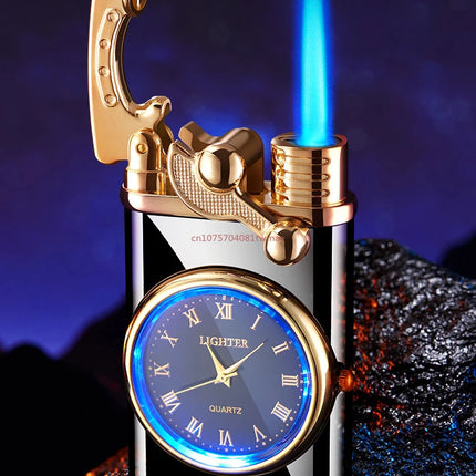 Rocker Arm Watch Metal Unusual Gas Lighters Jet Butane Torch Lighter Windproof Cigarette Cigar Lighter Gadgets for Men