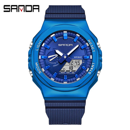 SANDA 3167 Top New Style Men's Casual Military Outdoor Sport Wrist Watch Quartz 50M Waterproof Fashion Dual Display Men's Watch
