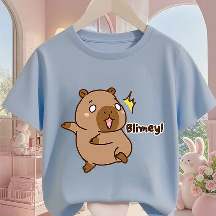 Cute Kawaii Capybara Crew Neck T Shirt Summer 3-14Y Boys Girls Fashion Street Hot Cartoon Casual Children
