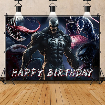 Marvel Movie Venom Backdrop Banner Superhero Custom Name Photo Background Spider-Man Kids Boy Birthday Party Decor Photo Props