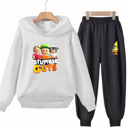 Children Black Stumble Guys Hoodie Sports Print Pullover 3-12Yrs Coat Sweatshirt+Pants Boys Girls Toddler Clothes Leisure Set