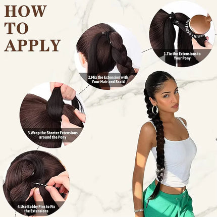 30inch Synthetic Long Braided Ponytail Hair DIY Straight Wrap Around Hair Ponytail Extension Natural Soft Hairpiece for Women
