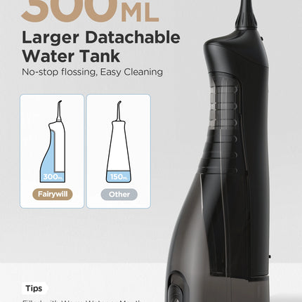 Fairywill Water Dental Flosser Teeth Portable Cordless USB Oral Irrigator Cleaner IPX7 Waterproof Electric Toothbrush Set Home