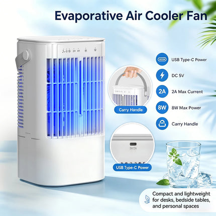 Portable cooling fan with seven-color night light, 900ml large capacity, USB interface, suitable for living room, bedroom, etc