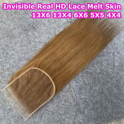 13x4 13x6 HD Lace Frontal Only Melt Skins #27 Honey Blonde Brazilian Remy Straight Human Hair 5x5 6x6 HD Lace Closure PrePlucked