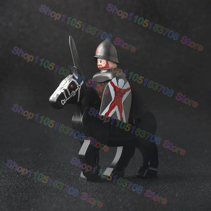 MOC Medieval Military Crusader Knight Building Blocks Castle Army Soldier Figure Horse Mount Shield Sword Accessories Bricks Toy