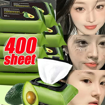 10/400 Sheets Avocado Plant Extract Makeup Remover Wipes Gentle Cleansing Spunlace Non-woven Fabric Daily Makeup Removal Wipes