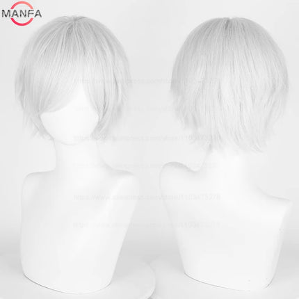 Anime 30cm Short Straight Cosplay Wig Black White Green Brown Purple Blue Gray Red Gold Man Women Heat Resistant Synthetic Hair