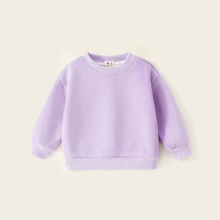 Childrens Boys Sweatshirts Autumn Winter Thickened Integrated Fleece Solid Baby Boys Pullovers Simple Versatile Toddler Boys Top