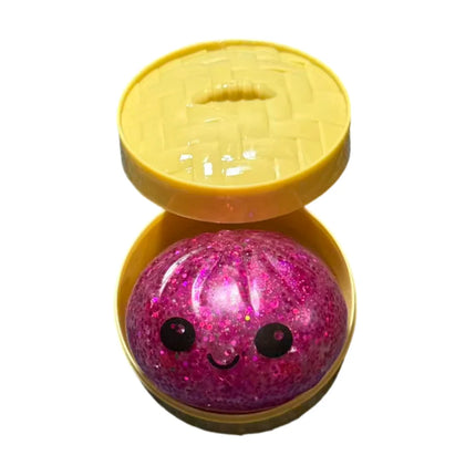 Glitter Dumpling Squishy with Box Dumplings Sensory Steamer Soft TPR Dough Ball for Decompression Fidget Toy Stress Relief Gift