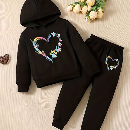 Baby girl love pattern hooded sweatshirt+sports pants two-piece casual sportswear