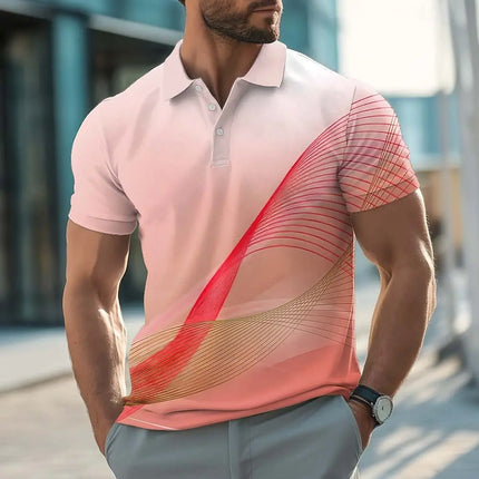 Men's Geometric Line Polo Shirts Short Sleeve Polo Shirts Collared Shirts Casual Athleisure Buttons Summer Blue Yellow Red Polo
