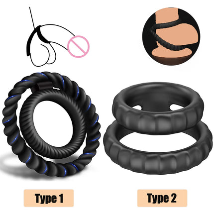 2 Types Silicone Cock Ring Scrotal Stretcher Delay Ejaculation Penis Ring Enlargement Male Chastity Device Sex Toys for Men