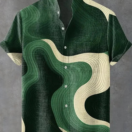 Chemise à manches longues et col montant pour homme, nouvelle collection printemps-automne, imprimée en 3D, rayures irrégulières