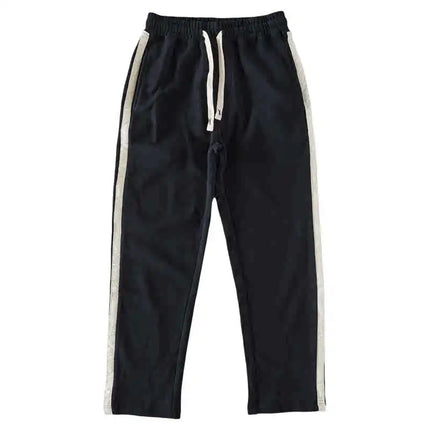 Spring Autumn American Retro Drawstring Knitted Striped Sweatpants Men's Simple 100% Cotton Sports Casual Loose Straight Pants