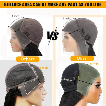 Ossilee 250 Density Pull Go Glueless Wigs with Elastic Drawstring Straight 13x6 HD Lace Front Human Hair Wigs Pre Cut Lace Wig