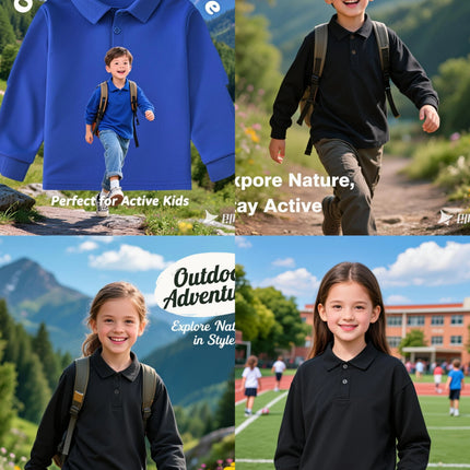Autumn new boys'  and girls 1-14 years old long sleeved polo shirt T-shirt solid color casual top