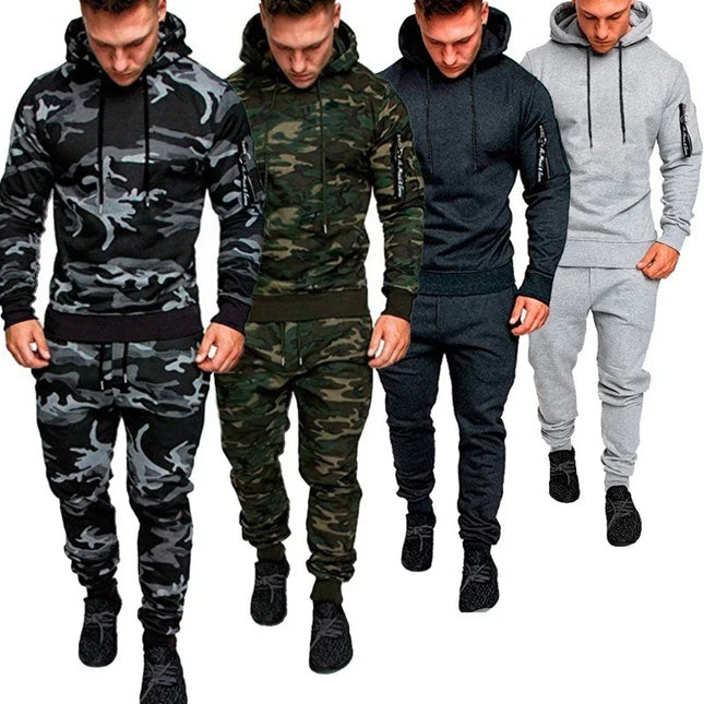 2025 New Men's Sportswear Set Two-piece Casual Jogging Warm Breathable Fitness Sportswear Set Military Tactical Hoodie + Trouser