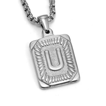 Men's 18K Gold Square Double-Sided 26 English Letter Pendant Titanium Steel Jewelry Necklace