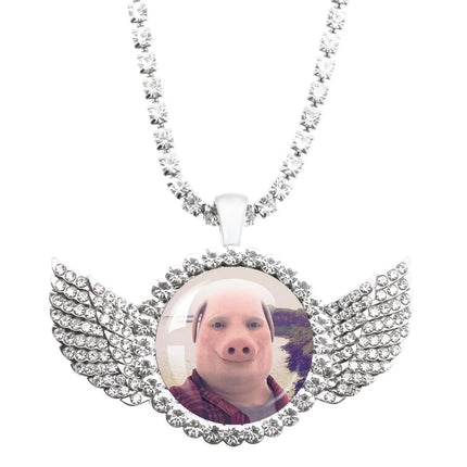 John Pork Is Calling Answer Call Phone Humor Funny Pig Graphic Glass Cabochon Angel Wings Pendant Necklace Jewelry Giftwholesale
