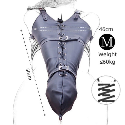 BDSM Leather Long Arm Restraint Gloves with Adjustable Straps Zipper Closure Handcuffs for Couple Hand Bondage Adult Sex Toys