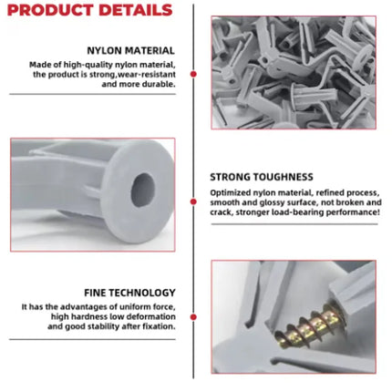 100pcs Drywall Anchor Kit Hollow Wall Anchors Plasterboard Plugs Screws Butterfly Expansion Tube Pipe 50 Set