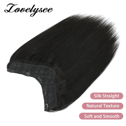 V-shaped Clip in Hair Extensions Human Hair Straight Natural Black Remy Human Hair Double Weft Hair Extensions Easy to Install