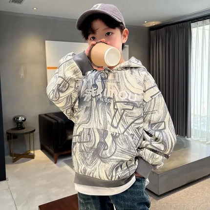 2025 New Boys' Mid-Large Spring-Autumn Trendy Brand Hooded Hoodie - Stylish Kids' Spring Wear Top