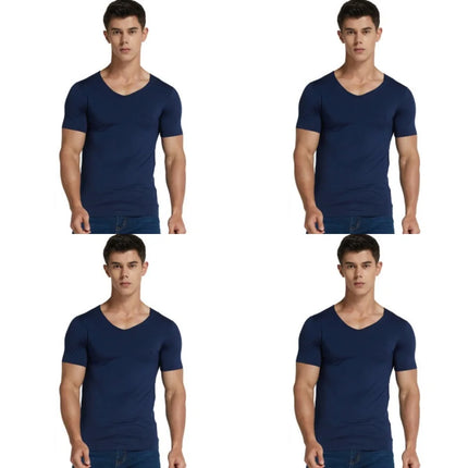 4Pcs Summer Ice Silk Men T-Shirt Vest Men's No Trace Sports Short Sleeve T-shirt Solid V-neck Tees Quick Dry Shirt Tops Fitness