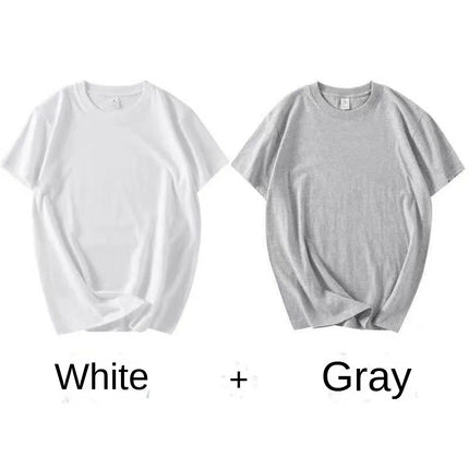 2PCS 100% Cotton Solid T-Shirts Men's and Women's Short Sleeve White Tees Casual Breathable Loose Round Neck T-shirt Couple Tops