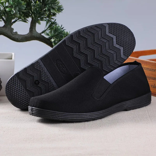 Hot Sale Of The Season Pure Color Black Low-Top round Toe Beijing Style Cotton Canvas Slip-On Shoes Breathable Flat Heel Inje...