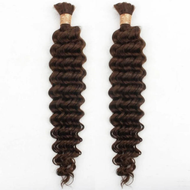 2 Bundles Human Hair Bulk For Braiding Colored Chocolate Brown Human Hair Extensions 110g Per Pack Curly Boho Hair For Braids