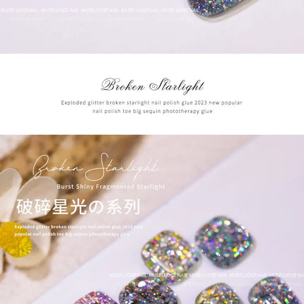 MUSELUOGE 12color Broken Starlight Glitter Gel Nail Polish Explosion-flash Semi Permanent Soak Off UV Nail Gel For Nail Salon
