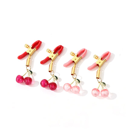 1 Pair Cute Cherry Nipple Clamps Adjustable Screw Tension Silicone Sleeves BDSM Bondage Fetish Gear Adult Sex Toy for Women