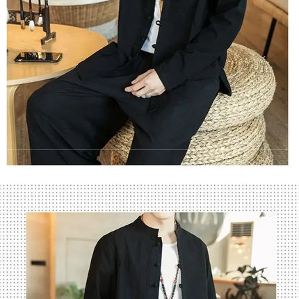 Versatile Loose-fit Long Sleeve Shirt Men's Casual Chinese Style Tang Suit Jacket Summer Lightweight Linen Top