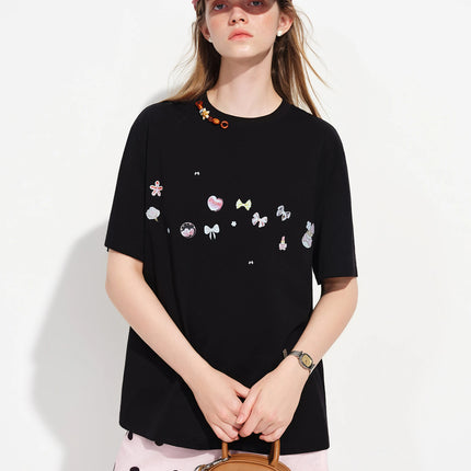 FSLE 2026 Spring Women's Cool Feel Oversized Short Sleeve T-Shirt - Sweet Edgy Style Cute Graphic Print for Casual Daily Wear